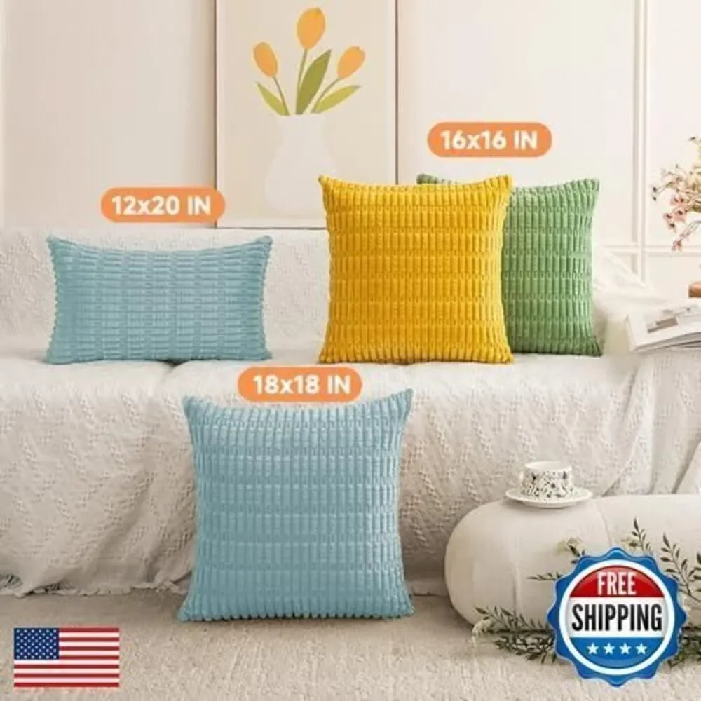 Corduroy Decorative Light Blue Throw Pillow Covers 16x16 Inch Set of 2